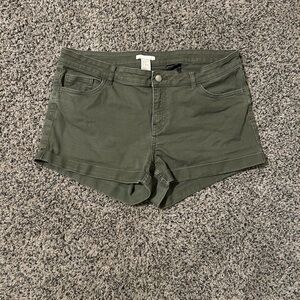 H&M Army Green Jean Shorts with Rolled Hems